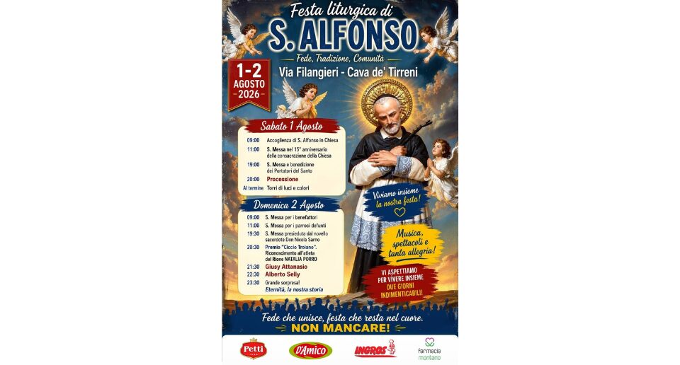 Festa Liturgica di Sant'Alfonso 2026: due giorni di fede, tradizione e comunità a Cava de' Tirreni
